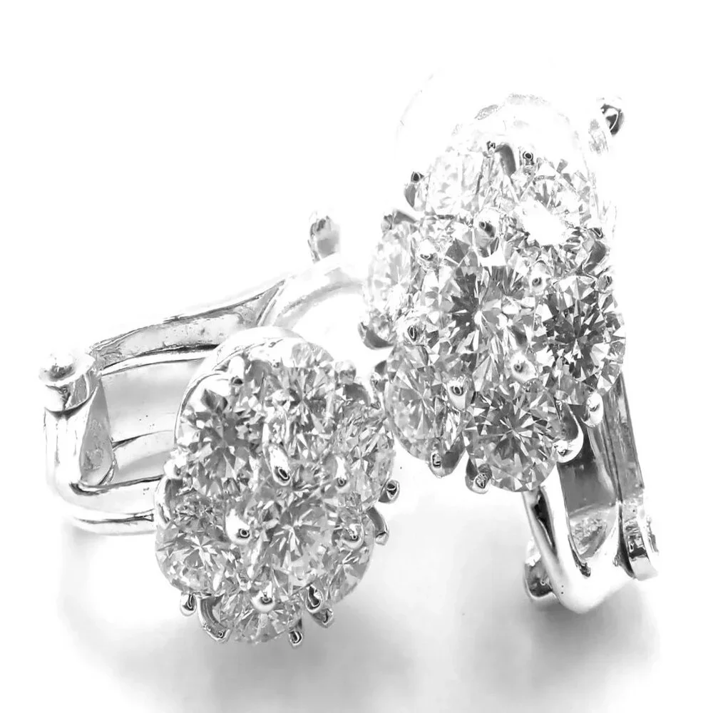 Authentic! Van Cleef & Arpels Platinum Diamond Fleurette Flower Earrings - Picture 15 of 16